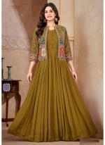 Chinon  Mehendi Wedding Wear Designer Readymade Gown With Jacket